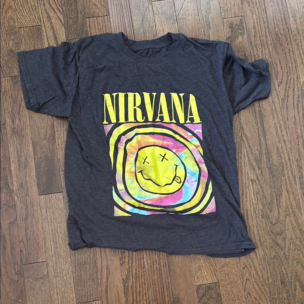 NIRVANA Kids Charcoal Tee with Tie-Dye Graphic
